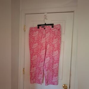 Talbots The Perfect Crop Pink Paisley Floral Straight Leg Ankle Pant Size 18